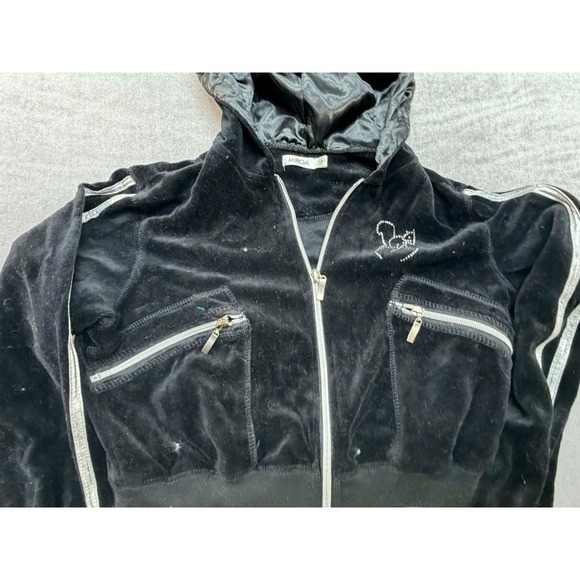 Miroa Women Black JAcket Zip Up Size Medium Algodon Cotton Squirrel Jewels - Picture 2 of 13
